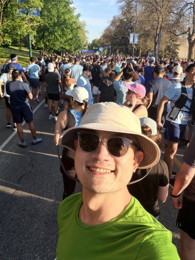 Colour-coded starting corrals at the BMO Vancouver Half Marathon start area
